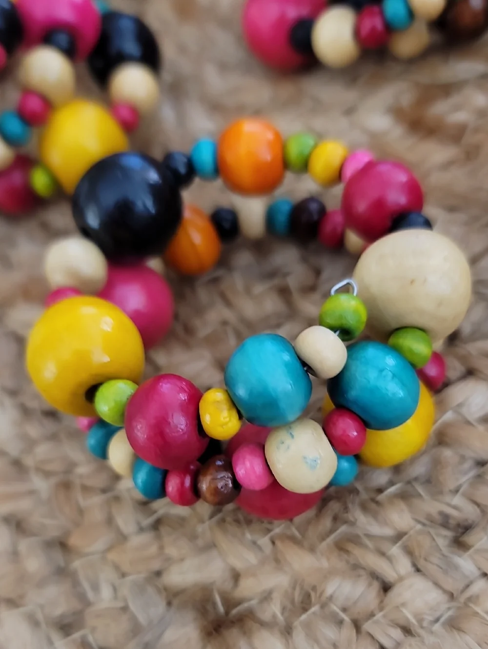 Pier 1 Set of 12 Colorful Wood Bead Napkin Rings